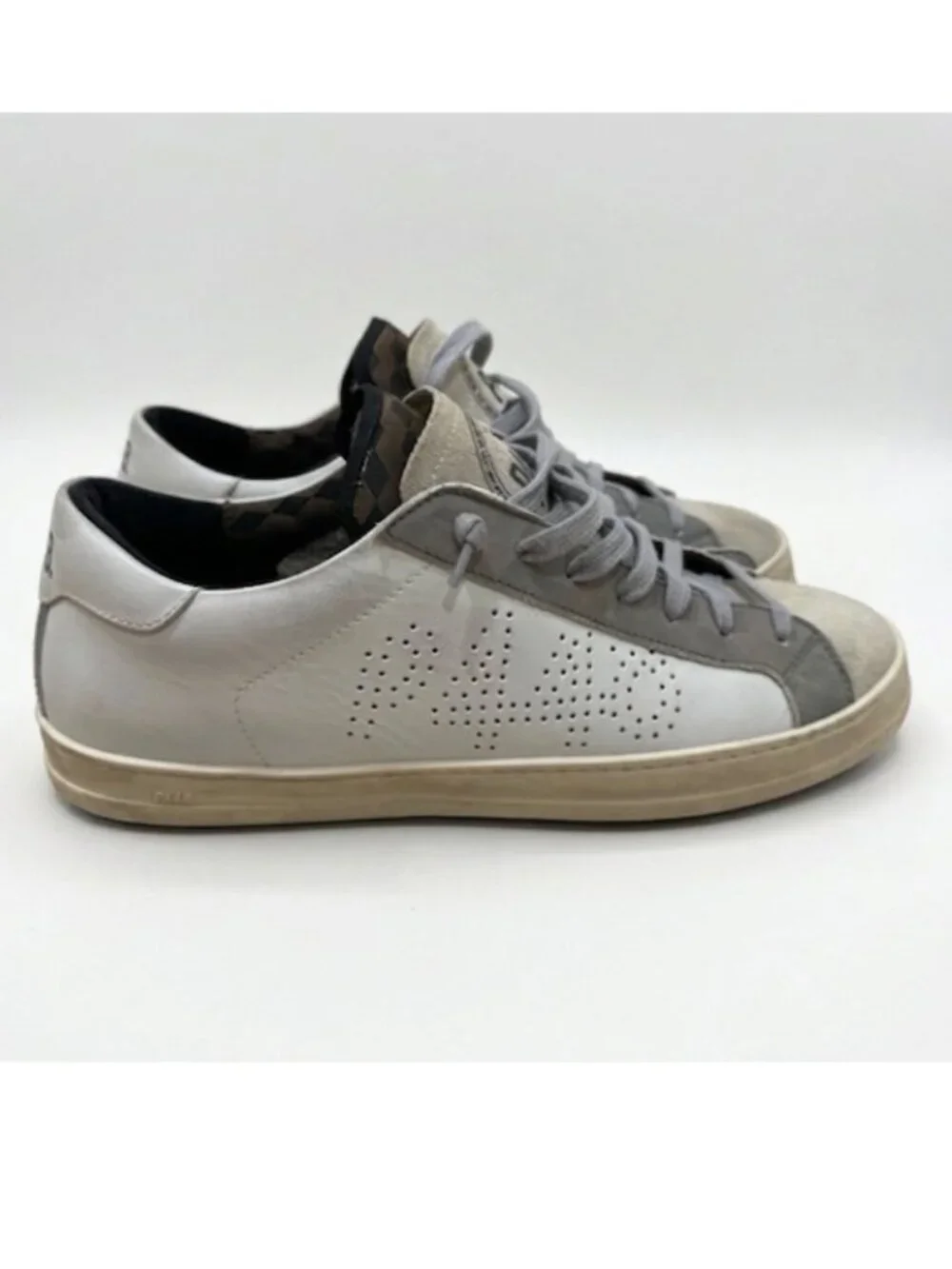 P448 Low Top Sneaker White Grey Leather Suede Men's 44 = US 10.5-11